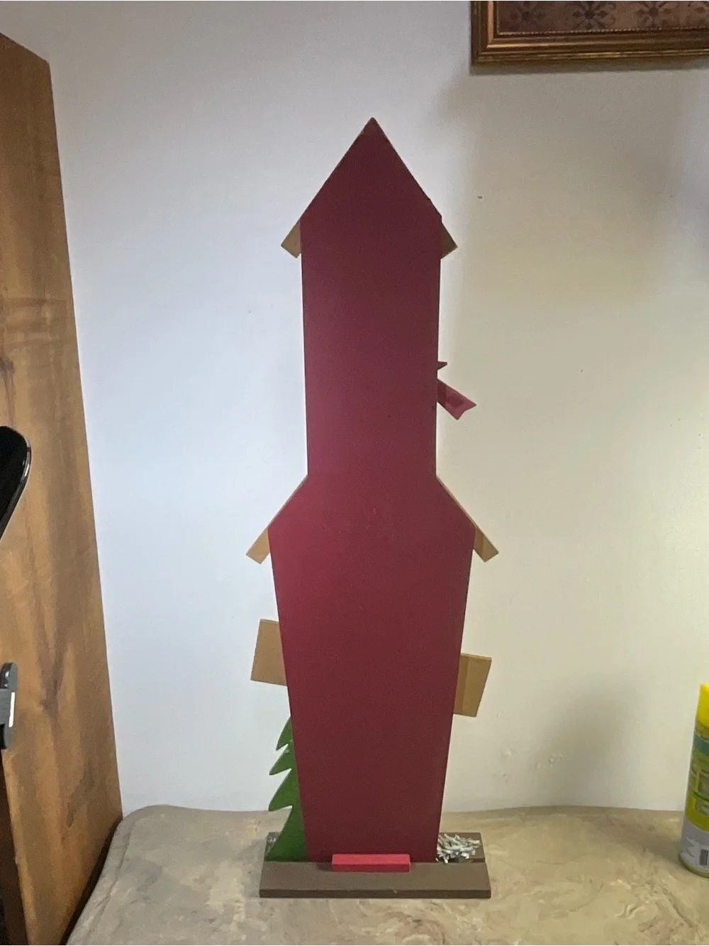 VTG Wooden Welcome Cardinal Birdhouse With Christmas Tree Underneath